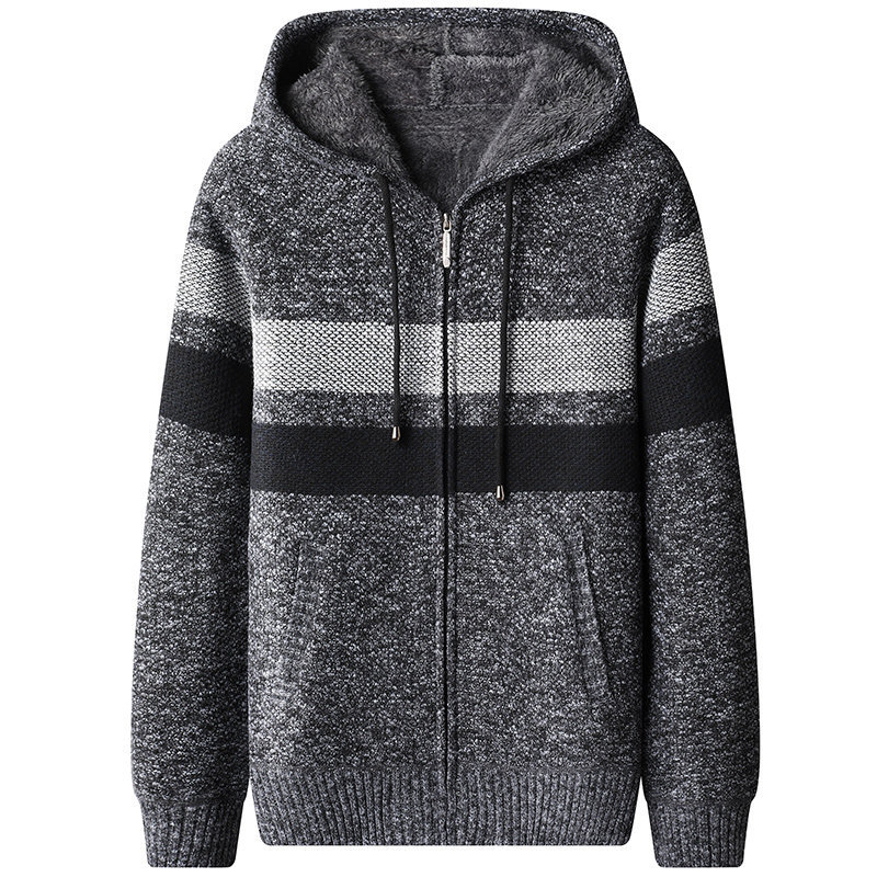 Vyrų megztinis su gobtuvu, fliso pamušalas, storas audinys, siauras kirpimas, ilgomis rankovėmis