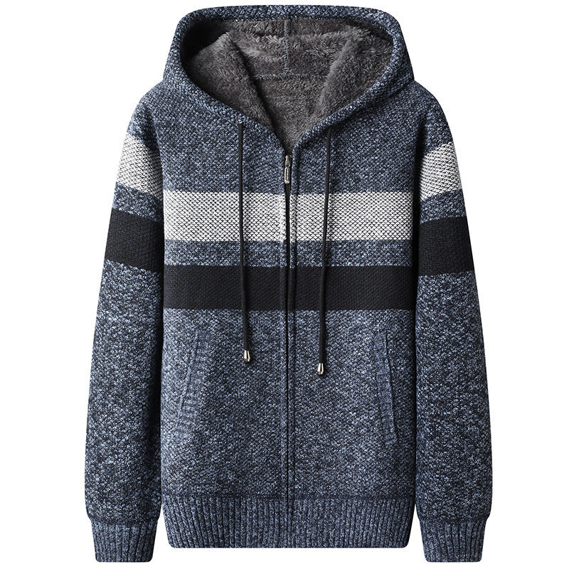 Vyrų megztinis su gobtuvu, fliso pamušalas, storas audinys, siauras kirpimas, ilgomis rankovėmis