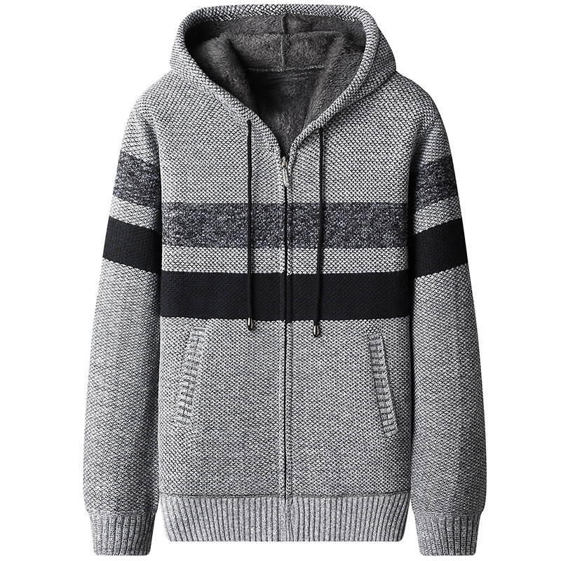 Vyrų megztinis su gobtuvu, fliso pamušalas, storas audinys, siauras kirpimas, ilgomis rankovėmis