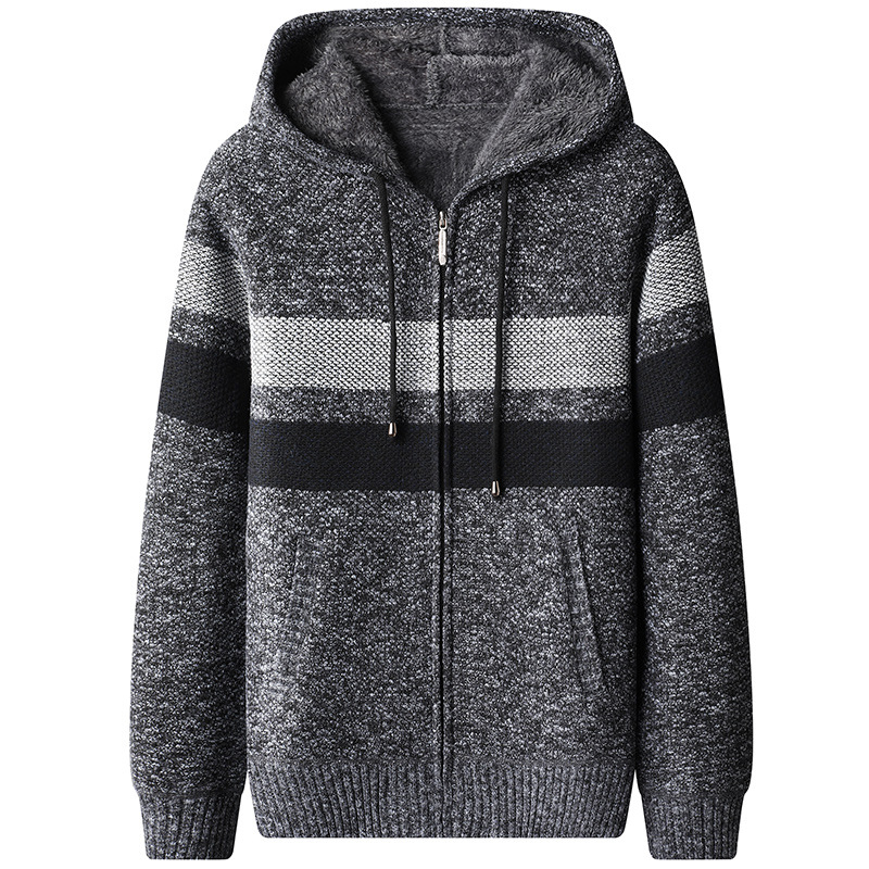 Vyrų megztinis su gobtuvu, fliso pamušalas, storas audinys, siauras kirpimas, ilgomis rankovėmis