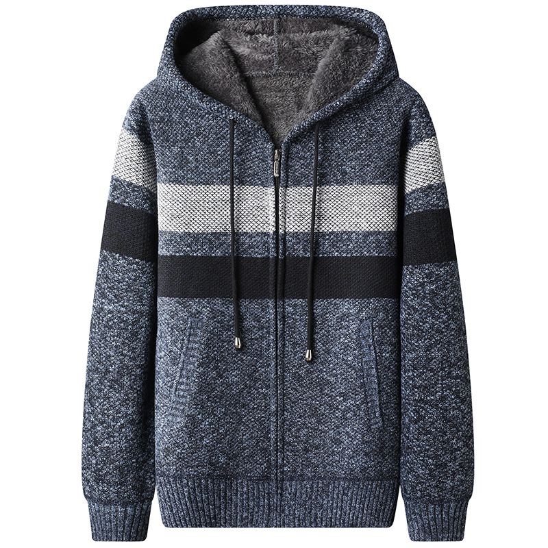 Vyrų megztinis su gobtuvu, fliso pamušalas, storas audinys, siauras kirpimas, ilgomis rankovėmis