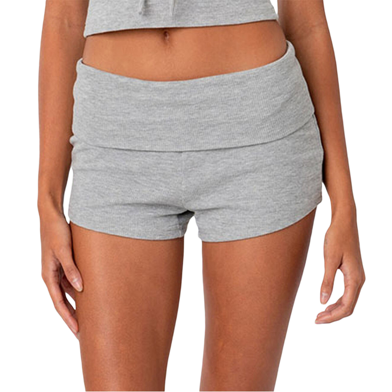 JFL12467 Γυναικείες κοντές παντελόνες με ρίγες στη μέση – βασικό casual στυλ, μεσαία μέση, βαμβάκι-πολυεστέρας, Jane Feilin