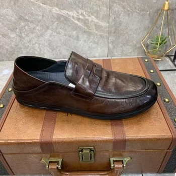 Ανδρικά δερμάτινα loafers με διαπνοή, χωρίς κορδόνια — casual παπούτσια οδήγησης, καουτσούκ σόλα, λατέξ πάτος, βυλκανισμένη κατασκευή