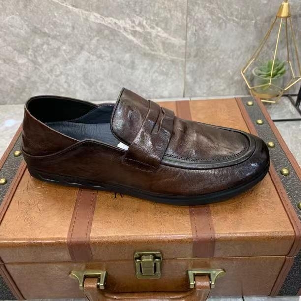 Vyriniai odiniai kvėpuojantys slip-on loafers – kasdieniniai bateliai vairavimui, gumos padas, latekso įdėklas, vulkanizuota konstrukcija