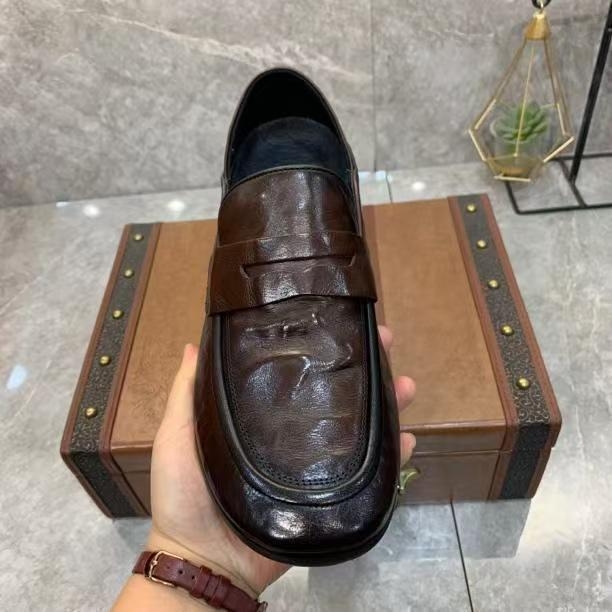 Vyriniai odiniai kvėpuojantys slip-on loafers – kasdieniniai bateliai vairavimui, gumos padas, latekso įdėklas, vulkanizuota konstrukcija
