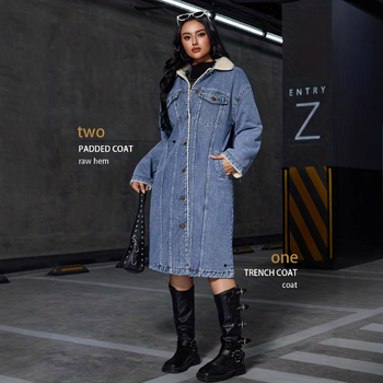 Παλτό τζιν με γέμισμα από βαμβάκι, μακρύ μήκος, ελεύθερη γραμμή, πέτο