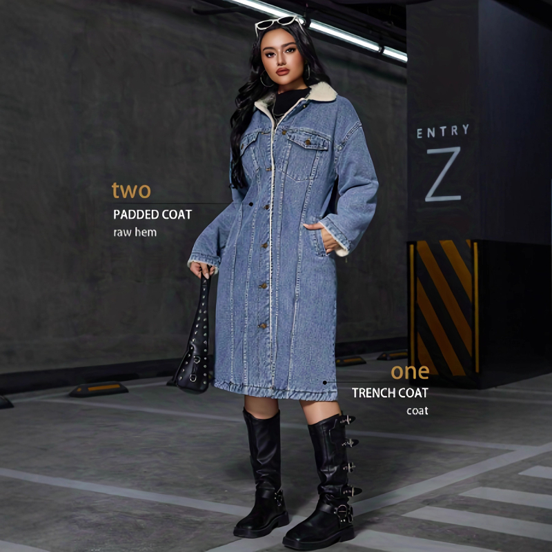 Demininis palto su medvilnės užpildais, ilgis, laisvas kirpimas, apykaklė