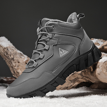 Ανδρικά ψηλά μποτάκια χιονιού με επένδυση φλίς, σόλα καουτσούκ, κορδόνια στο μπροστινό μέρος