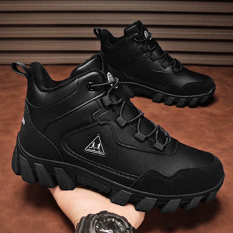 Ανδρικά ψηλά μποτάκια χιονιού με επένδυση φλίς, σόλα καουτσούκ, κορδόνια στο μπροστινό μέρος