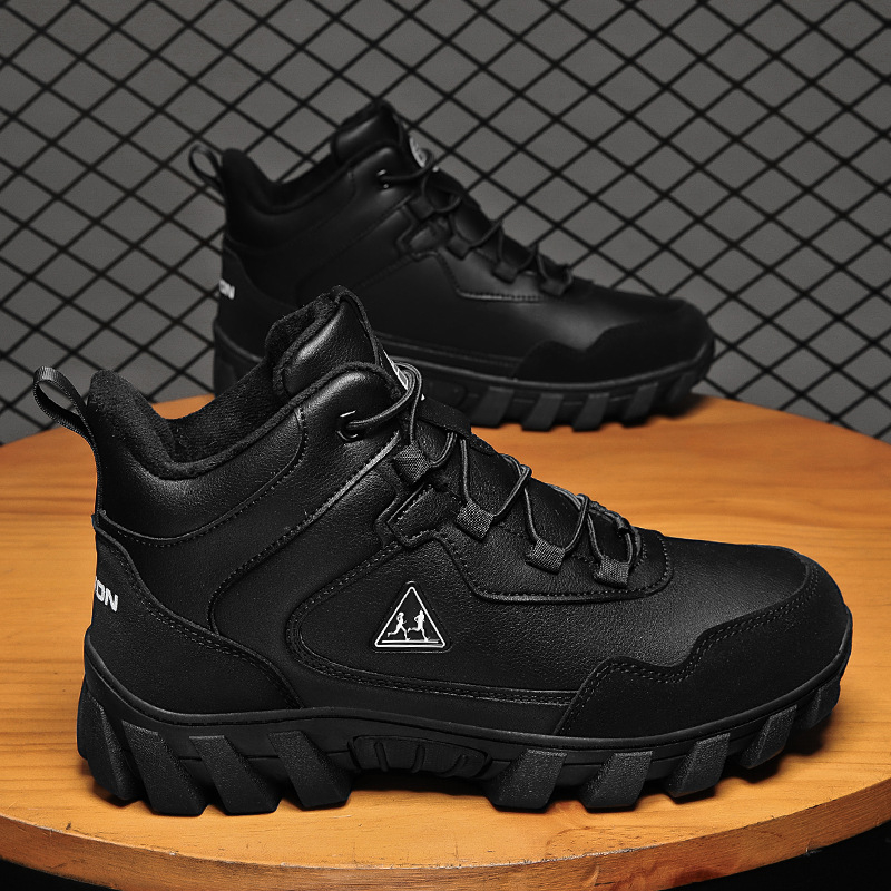 Ανδρικά ψηλά μποτάκια χιονιού με επένδυση φλίς, σόλα καουτσούκ, κορδόνια στο μπροστινό μέρος