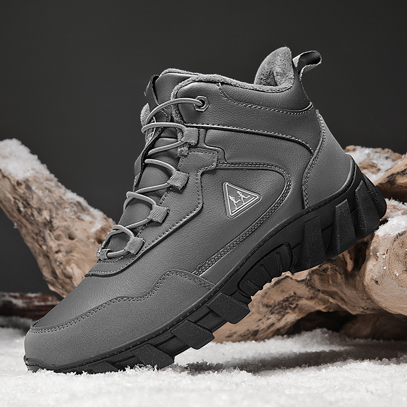 Ανδρικά ψηλά μποτάκια χιονιού με επένδυση φλίς, σόλα καουτσούκ, κορδόνια στο μπροστινό μέρος