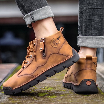 Ανδρικά Υψηλά Sneakers από Microfiber με Πλαϊνό Φερμουάρ, Καουτσούκ Σόλα, EVA Πάτος