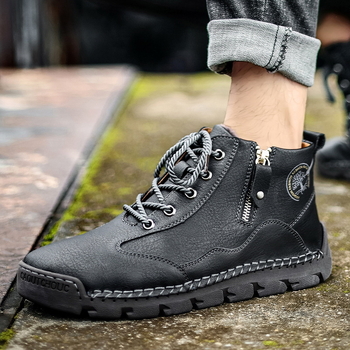 Ανδρικά Υψηλά Sneakers από Microfiber με Πλαϊνό Φερμουάρ, Καουτσούκ Σόλα, EVA Πάτος