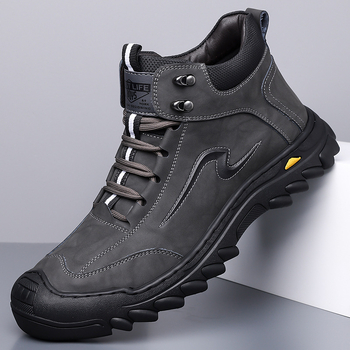 Ανδρικά παπούτσια υψηλού άνω από δέρμα, χειροποίητα, με κορδόνια, φλις-εσωτερική επένδυση, ζεστά για τον χειμώνα (Μοντέλο 6633)