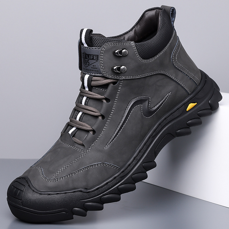 Ανδρικά παπούτσια υψηλού άνω από δέρμα, χειροποίητα, με κορδόνια, φλις-εσωτερική επένδυση, ζεστά για τον χειμώνα (Μοντέλο 6633)