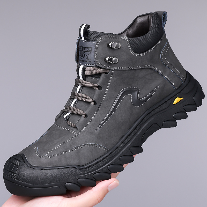 Ανδρικά παπούτσια υψηλού άνω από δέρμα, χειροποίητα, με κορδόνια, φλις-εσωτερική επένδυση, ζεστά για τον χειμώνα (Μοντέλο 6633)