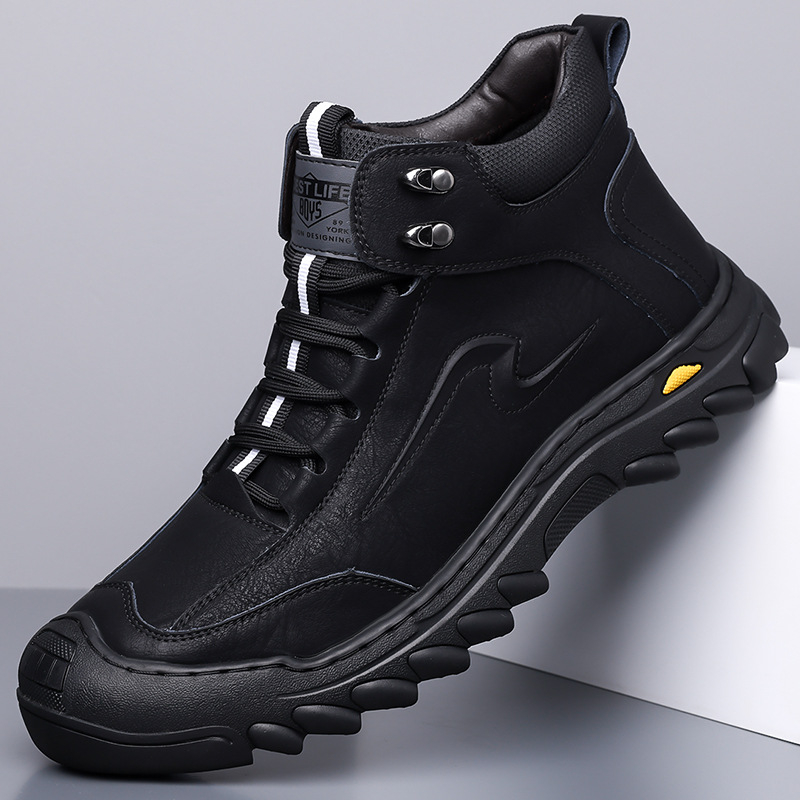 Ανδρικά παπούτσια υψηλού άνω από δέρμα, χειροποίητα, με κορδόνια, φλις-εσωτερική επένδυση, ζεστά για τον χειμώνα (Μοντέλο 6633)