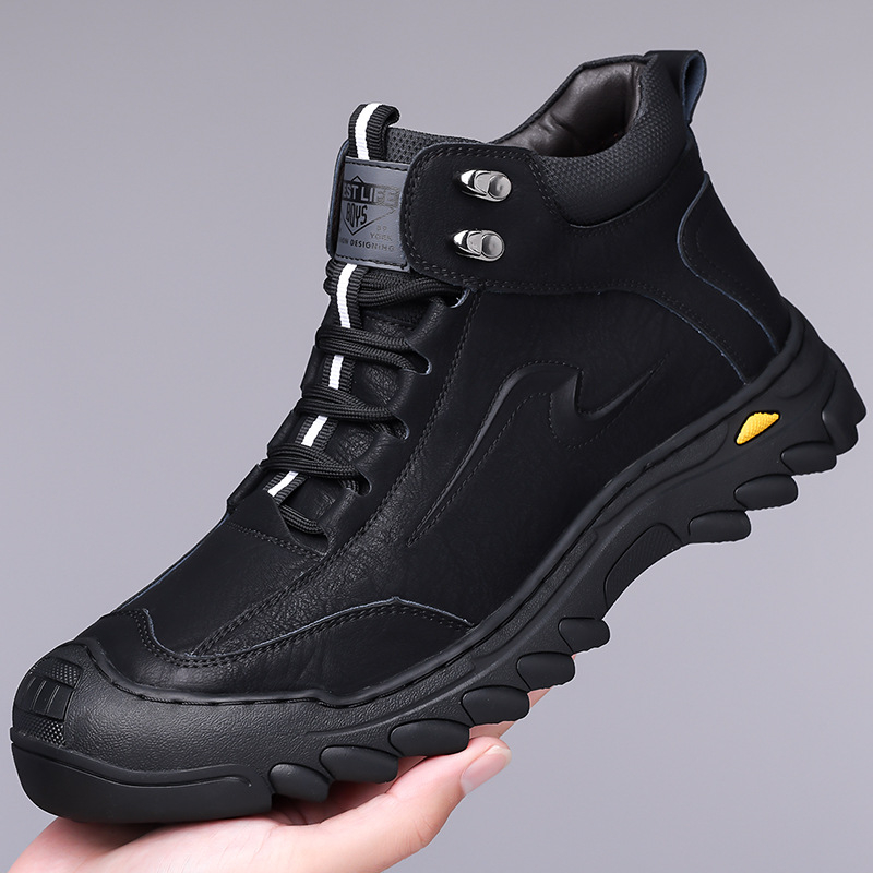 Ανδρικά παπούτσια υψηλού άνω από δέρμα, χειροποίητα, με κορδόνια, φλις-εσωτερική επένδυση, ζεστά για τον χειμώνα (Μοντέλο 6633)