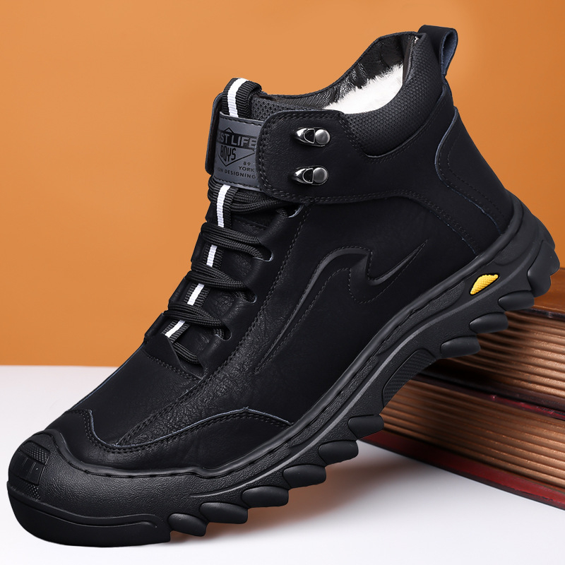 Ανδρικά παπούτσια υψηλού άνω από δέρμα, χειροποίητα, με κορδόνια, φλις-εσωτερική επένδυση, ζεστά για τον χειμώνα (Μοντέλο 6633)