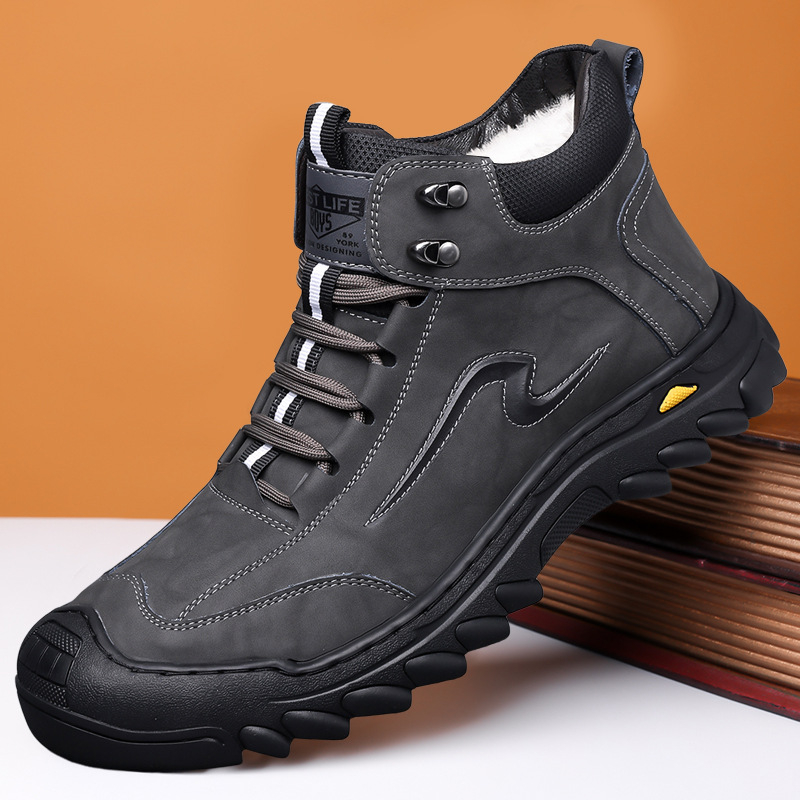 Ανδρικά παπούτσια υψηλού άνω από δέρμα, χειροποίητα, με κορδόνια, φλις-εσωτερική επένδυση, ζεστά για τον χειμώνα (Μοντέλο 6633)