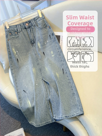 Денимова пола А‑линия със средна дължина за жени, лято 2025, без разтягане