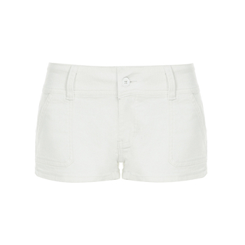 Τζιν σορτς με χαμηλή μέση, βαμβακερό ύφασμα, λεπτομέρεια patchwork, κυκλοφορία καλοκαίρι 2025