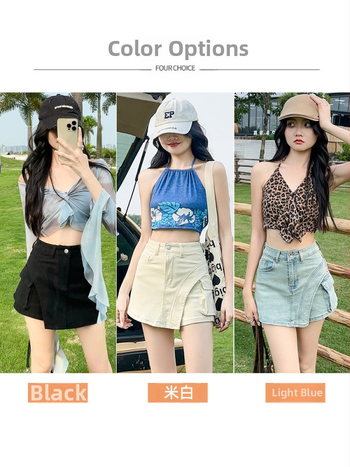 Τζιν φούστα με ψηλή μέση, εφαρμογή που σμιλεύει, κοντή γραμμή, ανάμειξη βαμβακερού-ελαστάνης, καλοκαίρι 2024