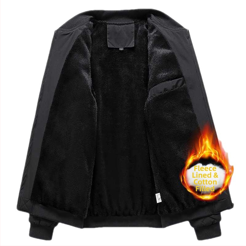 Pánska bunda so stojatým golierom, úzky strih, fleece podšívka, na zimu, s jedným gombíkom