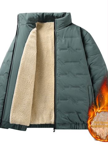 Ανδρικό βαμβακερό παλτό με επένδυση φλίς, στάσιμος γιακάς, φερμουάρ μπροστά, χαλαρή γραμμή, παχύτερο για τον χειμώνα