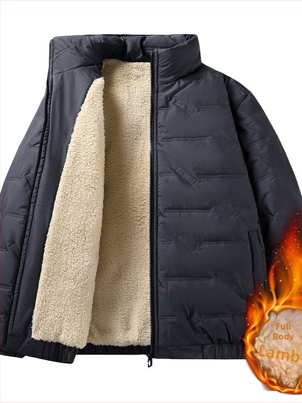 Ανδρικό βαμβακερό παλτό με επένδυση φλίς, στάσιμος γιακάς, φερμουάρ μπροστά, χαλαρή γραμμή, παχύτερο για τον χειμώνα