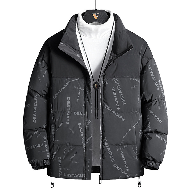Ανδρικό βαμβακερό μπουφάν με επένδυση, φερμουάρ, κολάρo-στάση, χωρίς κουκούλα, Vinylon ύφασμα
