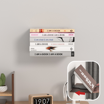 Κρυφή κρεμαστή βιβλιοθήκη τοίχου με πλαίσιο από άνθρακα ατσάλι, φορητή, χωρίς τρύπημα, 1 ράφι, αποθήκευση σαλονιού