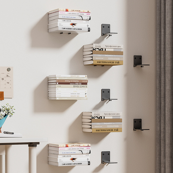 Κρυφή κρεμαστή βιβλιοθήκη τοίχου με πλαίσιο από άνθρακα ατσάλι, φορητή, χωρίς τρύπημα, 1 ράφι, αποθήκευση σαλονιού