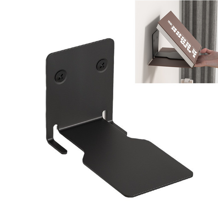 Κρυφή κρεμαστή βιβλιοθήκη τοίχου με πλαίσιο από άνθρακα ατσάλι, φορητή, χωρίς τρύπημα, 1 ράφι, αποθήκευση σαλονιού