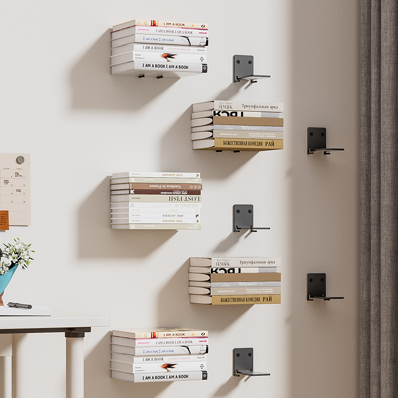 Κρυφή κρεμαστή βιβλιοθήκη τοίχου με πλαίσιο από άνθρακα ατσάλι, φορητή, χωρίς τρύπημα, 1 ράφι, αποθήκευση σαλονιού