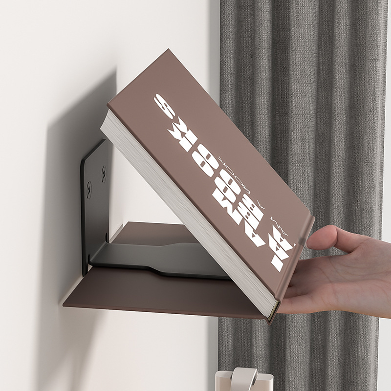 Κρυφή κρεμαστή βιβλιοθήκη τοίχου με πλαίσιο από άνθρακα ατσάλι, φορητή, χωρίς τρύπημα, 1 ράφι, αποθήκευση σαλονιού