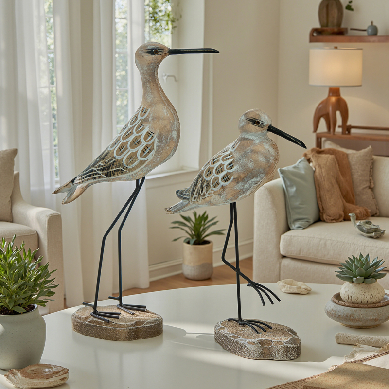 Настолен декоративен елемент: морска птица от масивно дърво – Медитерански стил, полирана дървена изработка, полу-ручна и полу-механична обработка