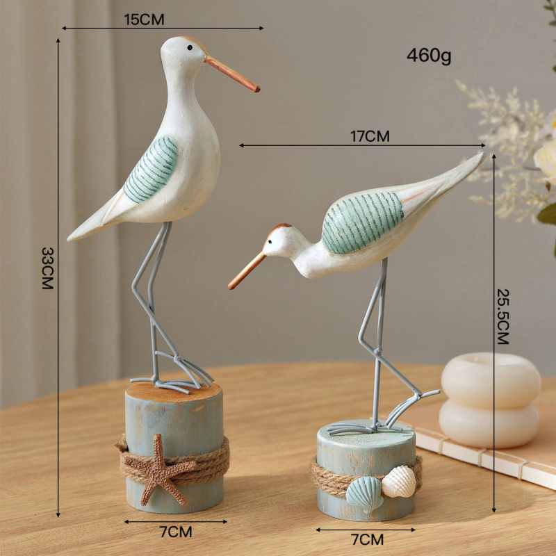 Настолен декоративен елемент: морска птица от масивно дърво – Медитерански стил, полирана дървена изработка, полу-ручна и полу-механична обработка