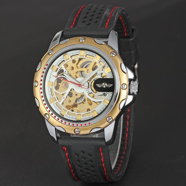 Mechanikus karóra vz25 Seagull mozgással; tok ötvözet; szilikon szíj; világidő, naptár