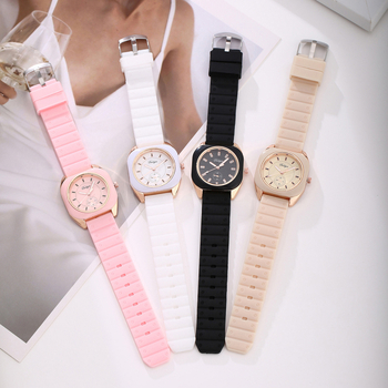 Γυναικείο ρολόι quartz με σιλικόνη, κυκλικός καντράν, κίνηση Zhongsheng