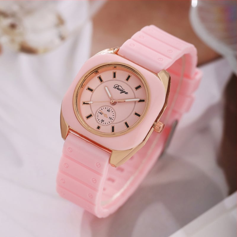 Γυναικείο ρολόι quartz με σιλικόνη, κυκλικός καντράν, κίνηση Zhongsheng