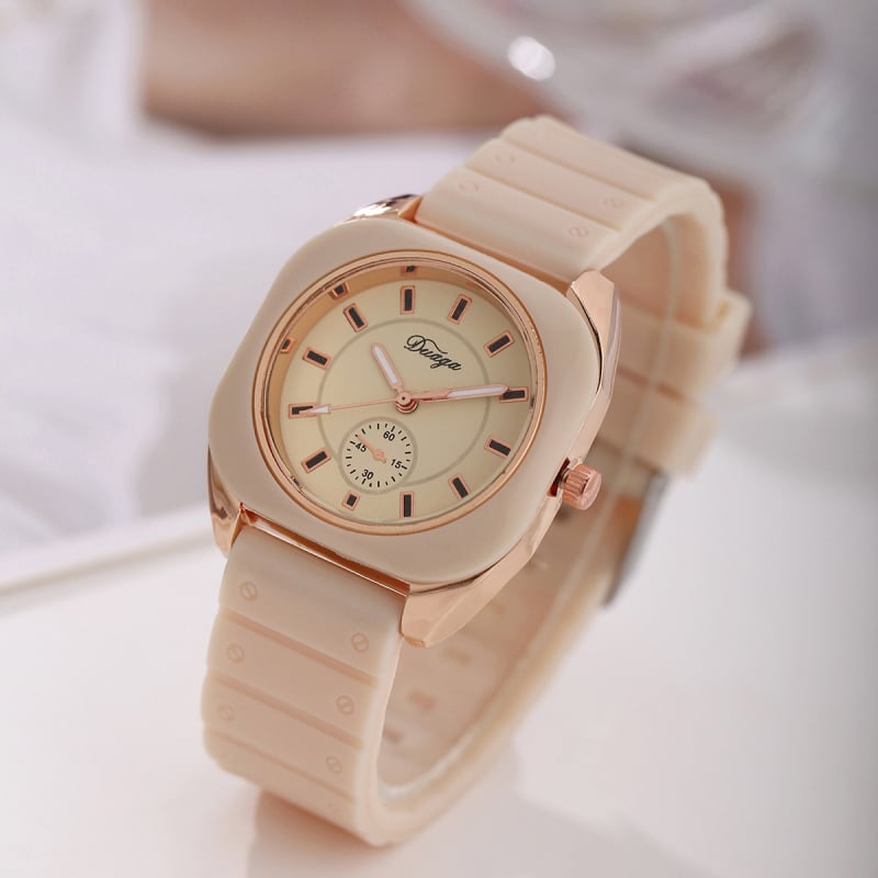 Γυναικείο ρολόι quartz με σιλικόνη, κυκλικός καντράν, κίνηση Zhongsheng