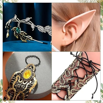 Στέμμα γάμου με κρύσταλλα, μενταγιόν φρυδιού και σετ αυτιών ξωτικού – μέταλλο, ημι-χειροκίνητη κατασκευή