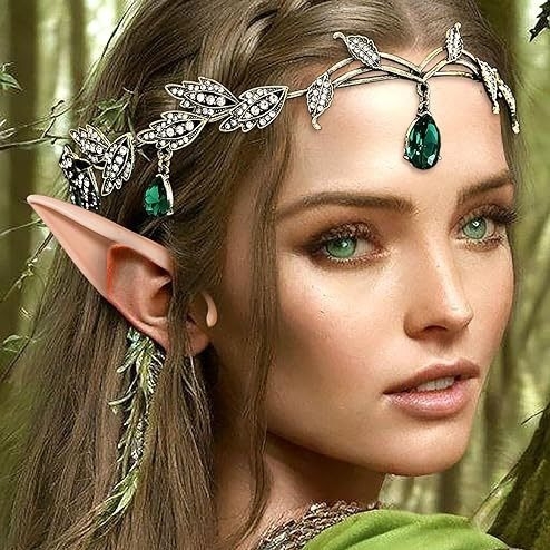 Vestuvių diadema su kristalais, antakių pakabukas ir elfų ausų komplektas – metalas, pusiau rankinis apdirbimas