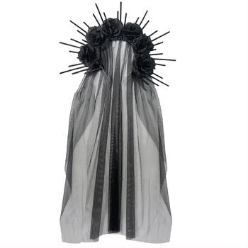 HOWAWAY Gotička crna ruža kruna za glavu — najlon, ručno izrađeno, književno retro stil, pokrivalo za glavu ženama