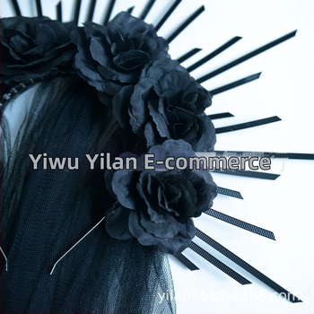 HOWAWAY Gotička crna ruža kruna za glavu — najlon, ručno izrađeno, književno retro stil, pokrivalo za glavu ženama