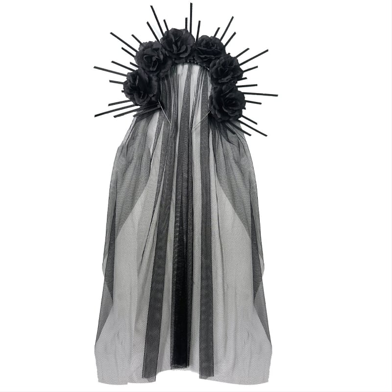 HOWAWAY Готическа корона за глава с черни рози — нейлон, ръчна изработка, литературно ретро стил, аксесоар за глава, за жени