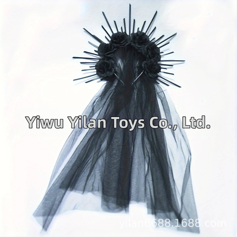 HOWAWAY Готическа корона за глава с черни рози — нейлон, ръчна изработка, литературно ретро стил, аксесоар за глава, за жени