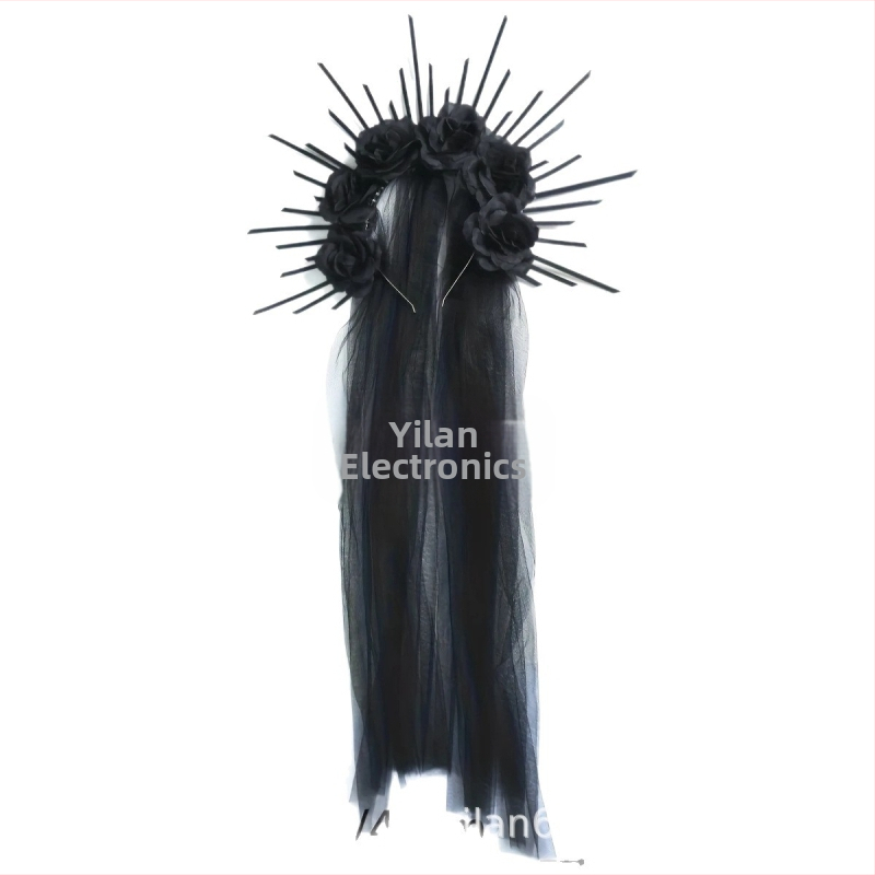 HOWAWAY Готическа корона за глава с черни рози — нейлон, ръчна изработка, литературно ретро стил, аксесоар за глава, за жени