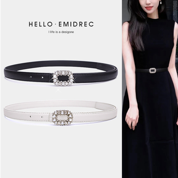 Ženski tanak kožni kaiš od dvostruke kože, kopča od legure, zatvaranje na pin, širina ispod 2 cm, proljetni model 2025